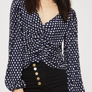 Topshop Spot Swirl Plisse Ruched Top 2 Navy Polka Dot